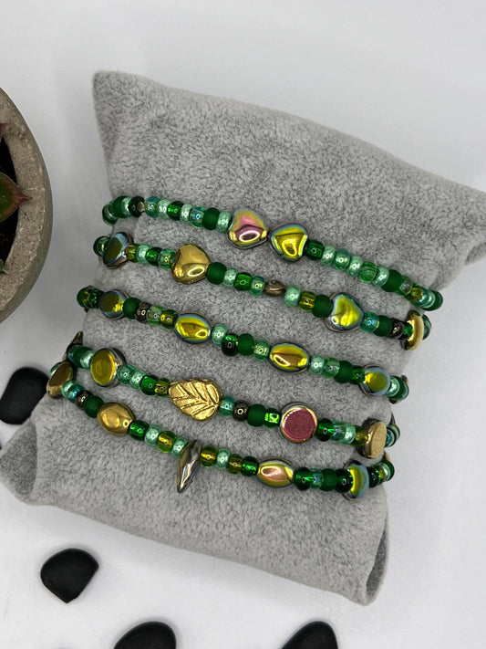 Green and Gold Bracelet Set