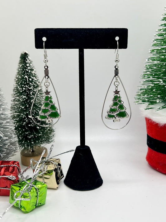 Christmas Tree Hoop Earrings