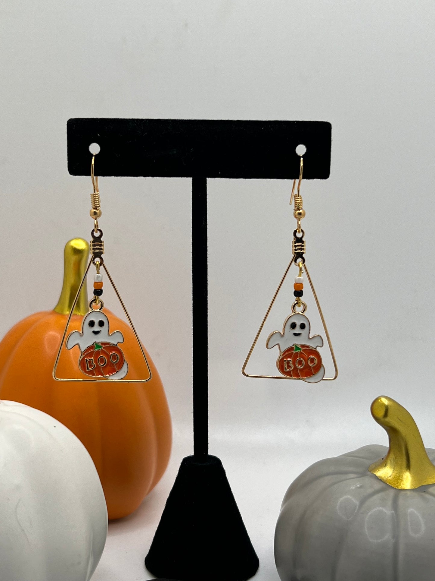 Boo! Ghost and Pumpkin Halloween Earrings