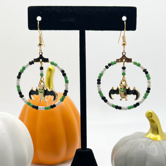 Hanging Bat Halloween Earrings